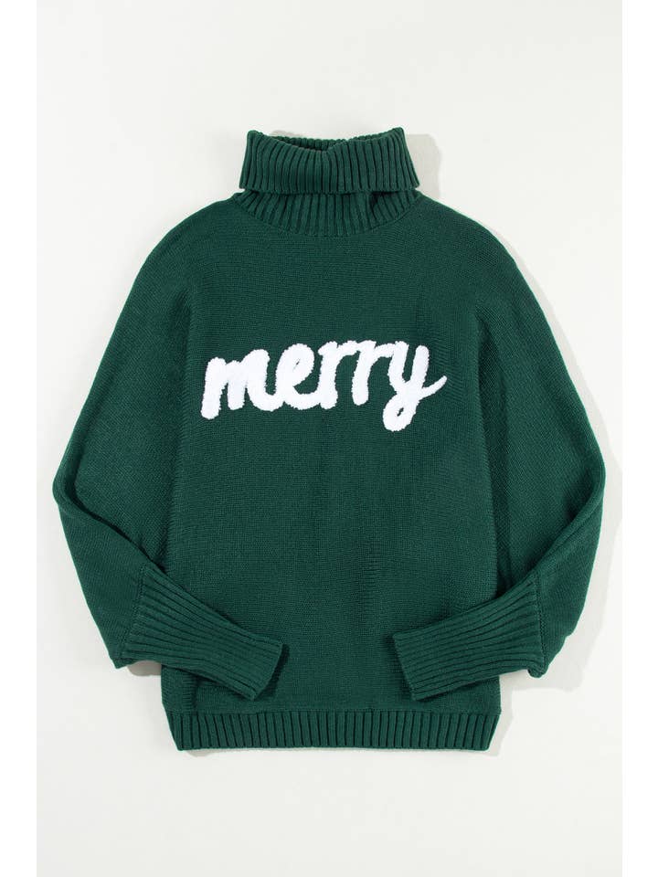 PRETTY BASH - Wholesale Knit Sweater - Women's - Christmas Merry Embroidered Puff Sleeve Turtleneck Sweater13