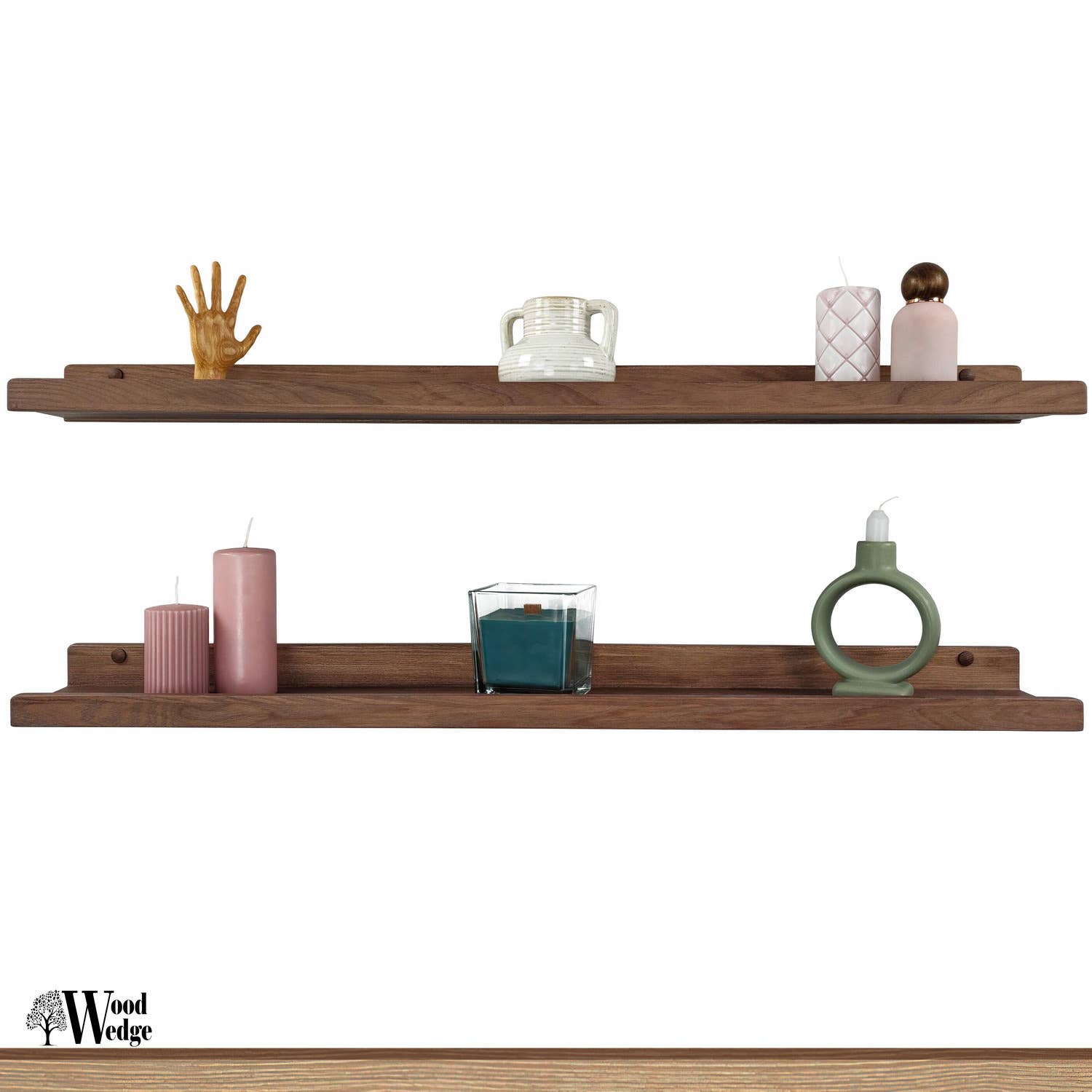 Wood Wedge - Vente Étagères murales - Étagères murales flottantes en frêne naturel avec rebord, lot de 2, 91 cm13