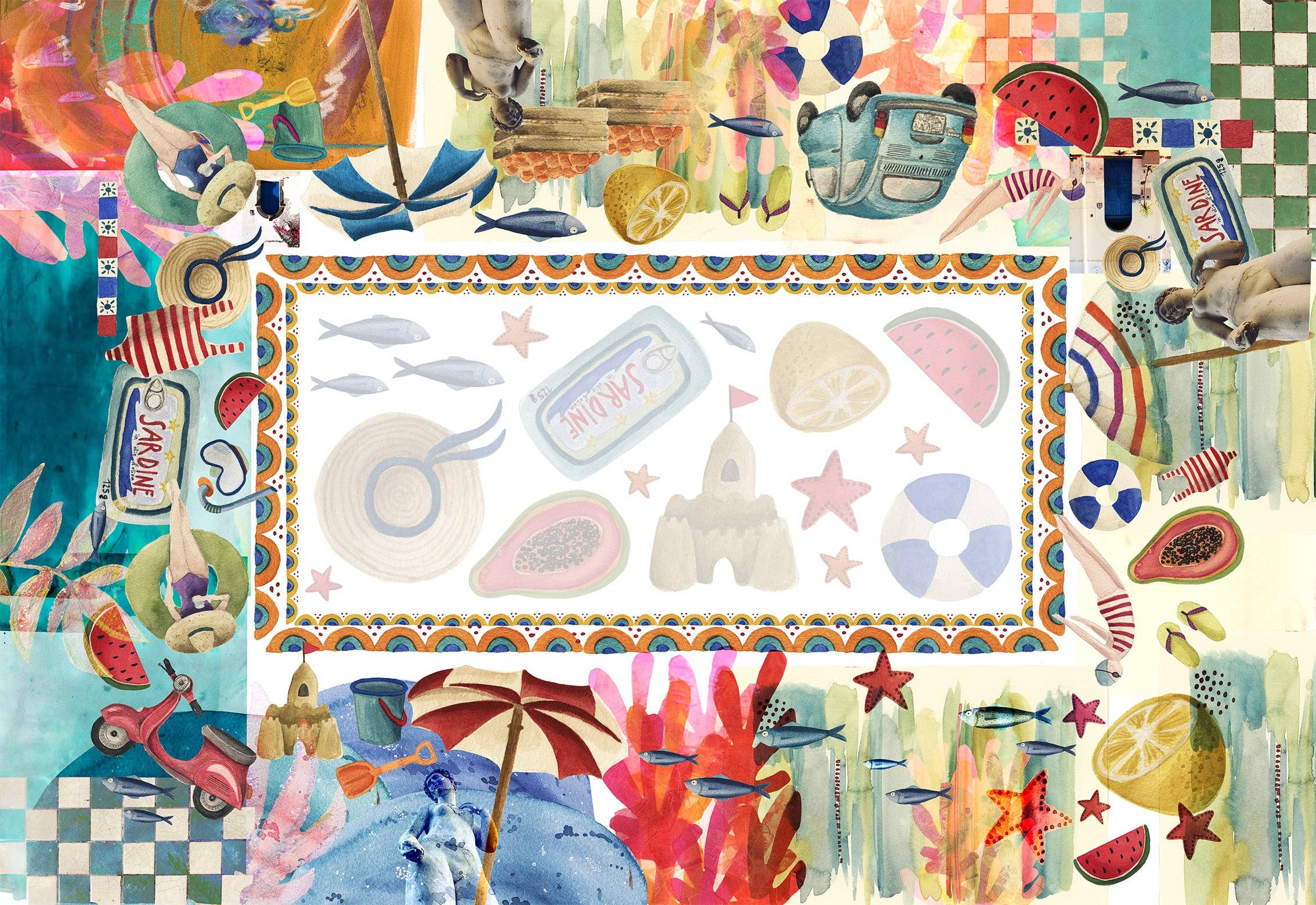 The Napking - Wholesale Tablecloth - Satin Tablecloth "Collage" 100% Made in Italy0