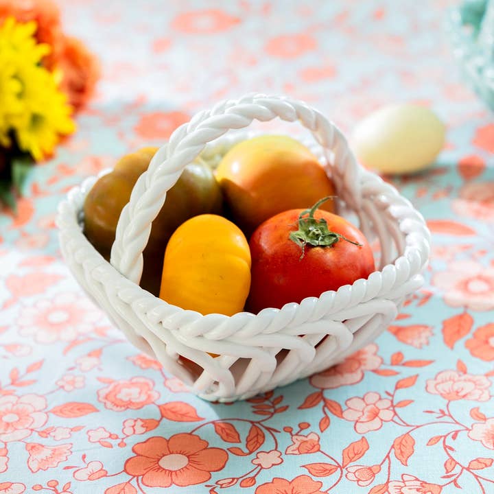Hand Woven Easter Medium Basket - White for wholesale by Grace Teaware