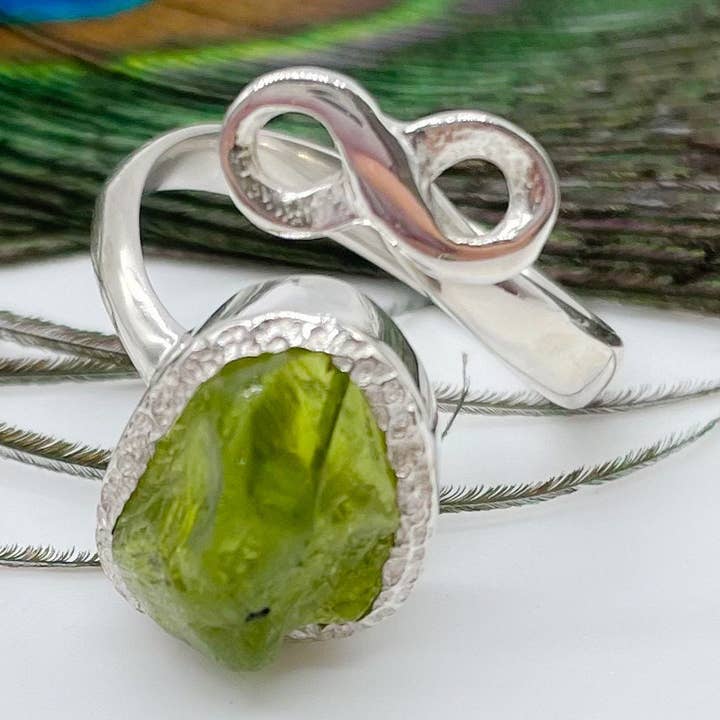 Peridot Raw Crystal Ring, Adjustable Gemstone Ring -Erin for wholesale by Koko