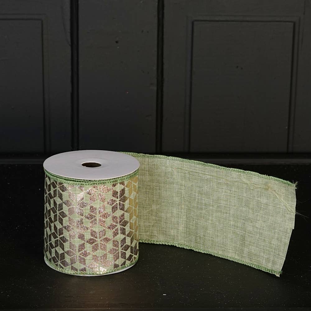Holiday Depot Inc. - Wholesale Ribbon - Gift Wrapping - R32933-Wired Ribbon-Teal green w. Golden Hexagon (2.5inW)2