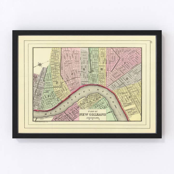 Vintage Map of New Orleans, Louisiana 1890 for wholesale by Ted's Vintage Art