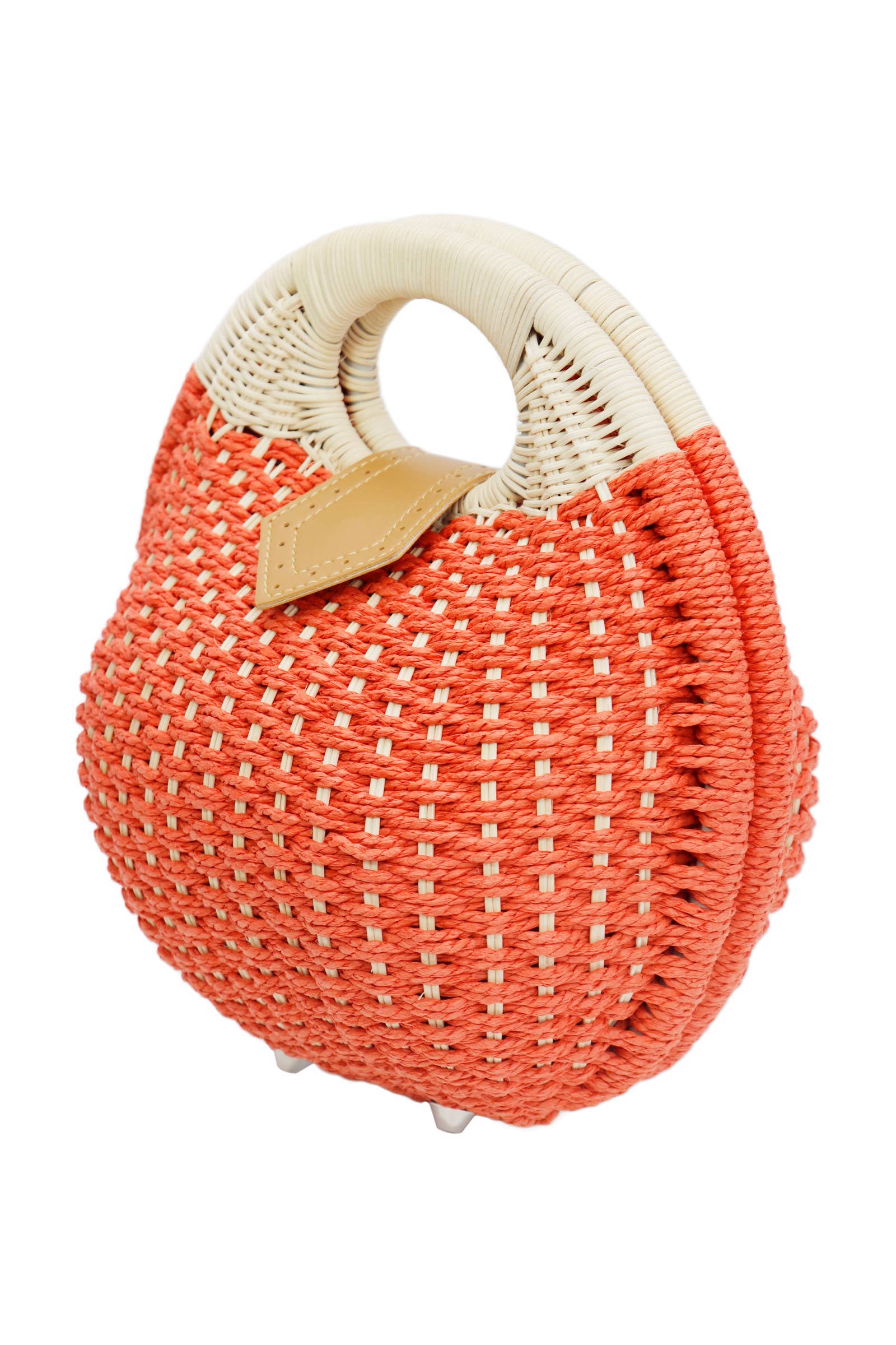 ROUGE PÂLE Sac de plage rond en rotin et paille tressée crochetée en vente sur Faire1