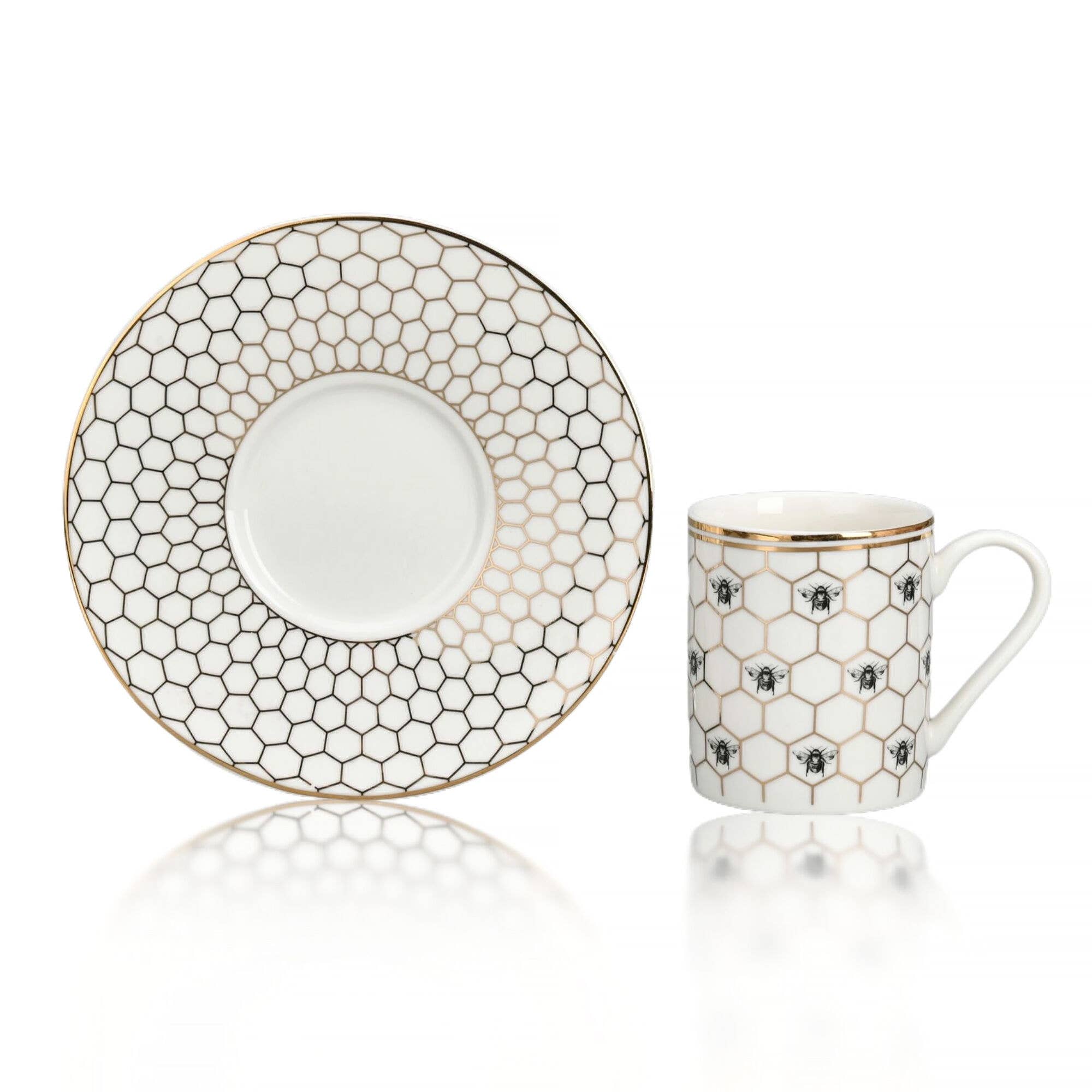STP - Wholesale Coffee/Tea Cup - Gold Honeycomb Porcelain Espresso Cup/Saucer Set of 42