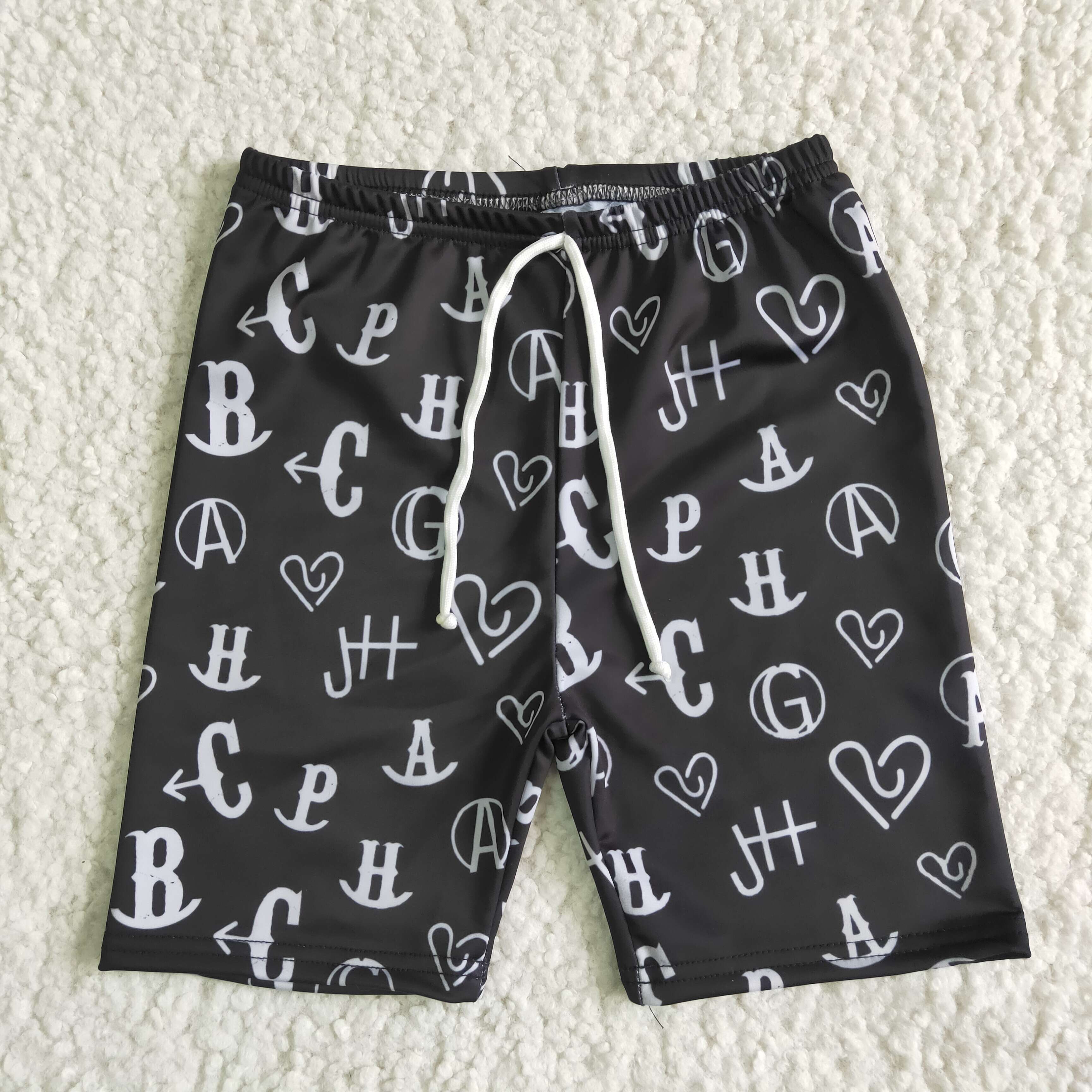 Yawoo Garments - Wholesale Swim Shorts - Kids - Black letters baby boy trunks summer swimsuit0