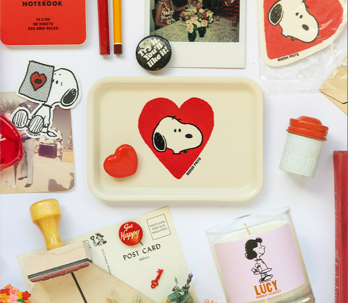 Three Potato Four – Großhandel Deko-Tablett – 3P4 x Peanuts® Valentinstag - Snoopy Herz Vintage-Stil Tablett1
