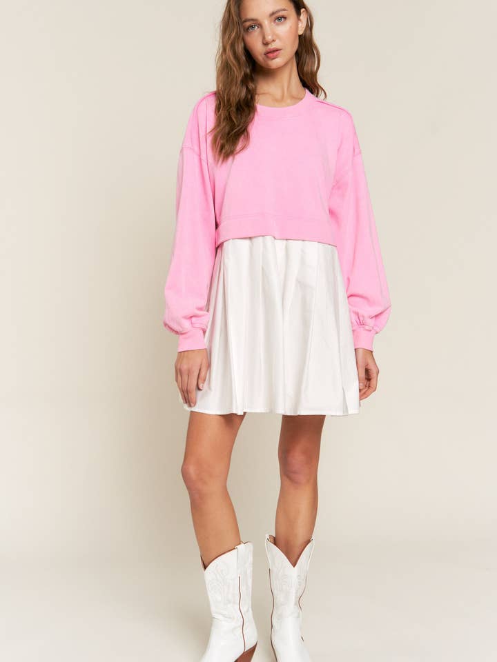 Pink Colorblock Terry Pleated Mini Dress for wholesale on Faire