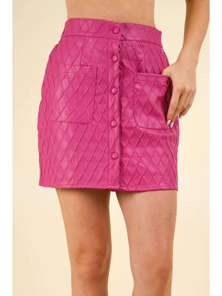 VERY J - Wholesale Skirt - Women's - NS50087-Button Down Textured Vegan Faux Leather Mini Skirt