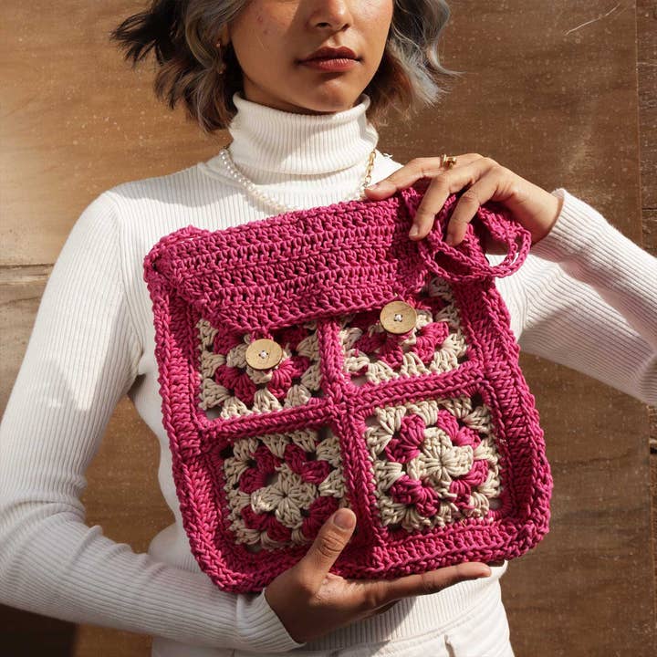 Handmade Crochet Criss-Cross Satchel Bag for wholesale by Zwende