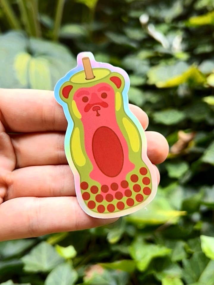 Kawaii Boba Tea Bear Sticker - Holographic Vinyl Decal for wholesale by ThinkofMeFrondly