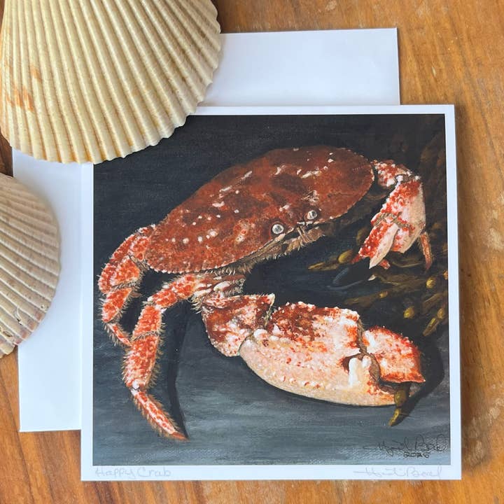 Carte de vœux artistique vierge "Crabe Heureux" pour la vente par Maine Girl Art