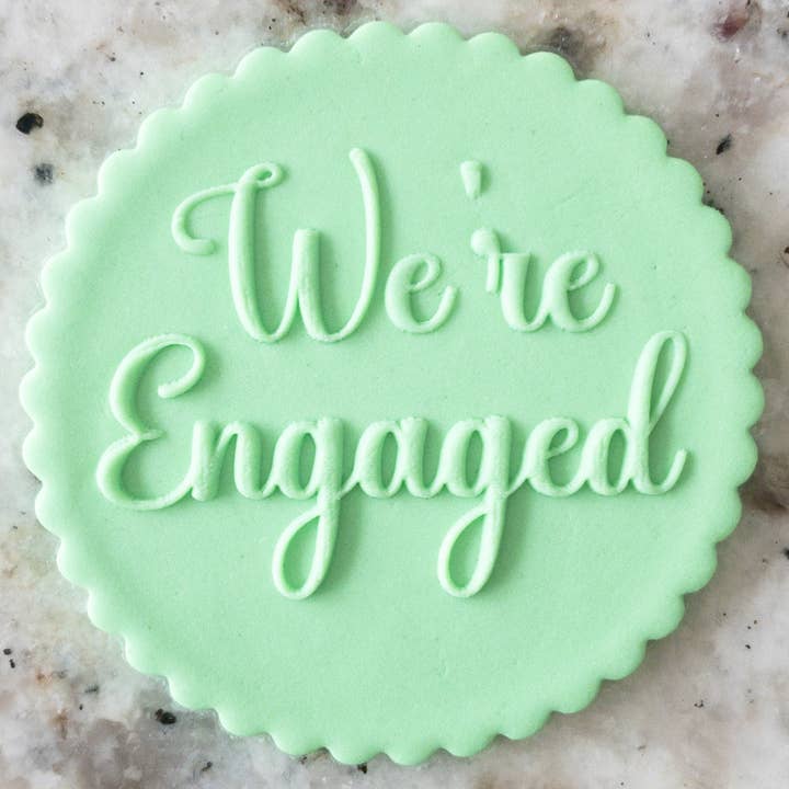 We're Engaged POPup Embosser Cookie Biscuit Stamp for wholesale by Cut Bake Stamp
