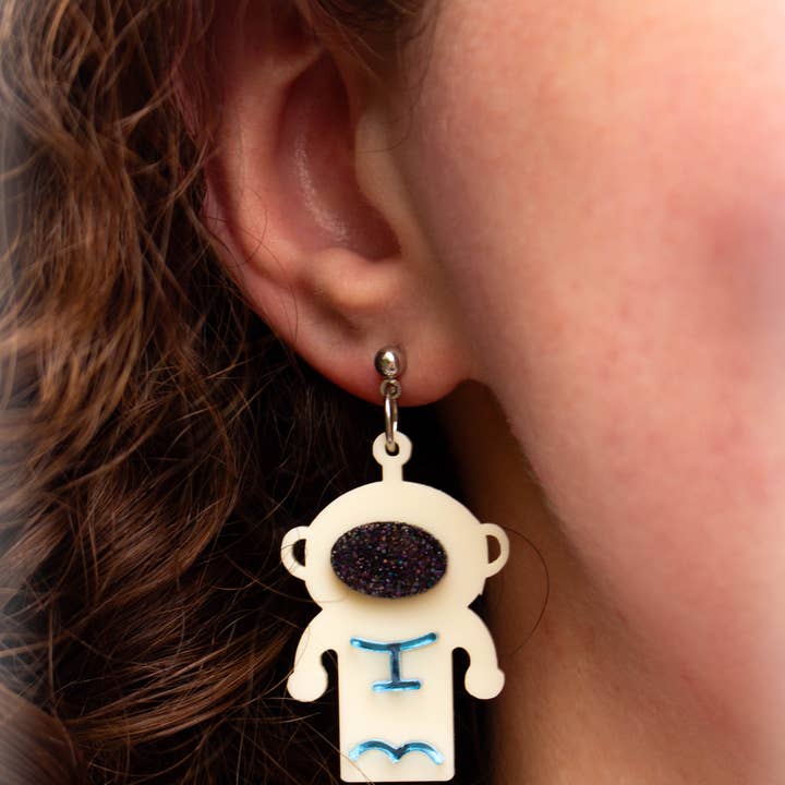 Dear Moon Astronaut Acrylic Statement Space Earrings for wholesale by Sunshine Studio
