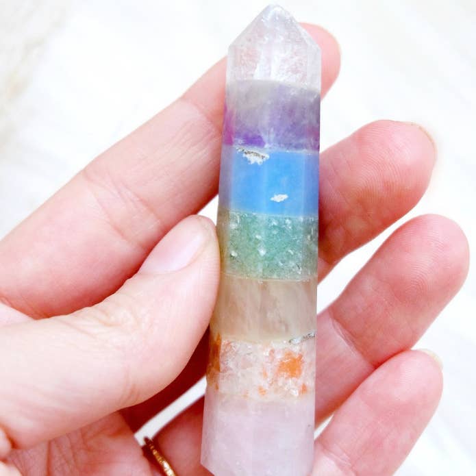 Goddess Provisions - Wholesale Spiritual stone/crystal - Pastel Rainbow Chakra Wand - crystal, obelisk, altar tool4