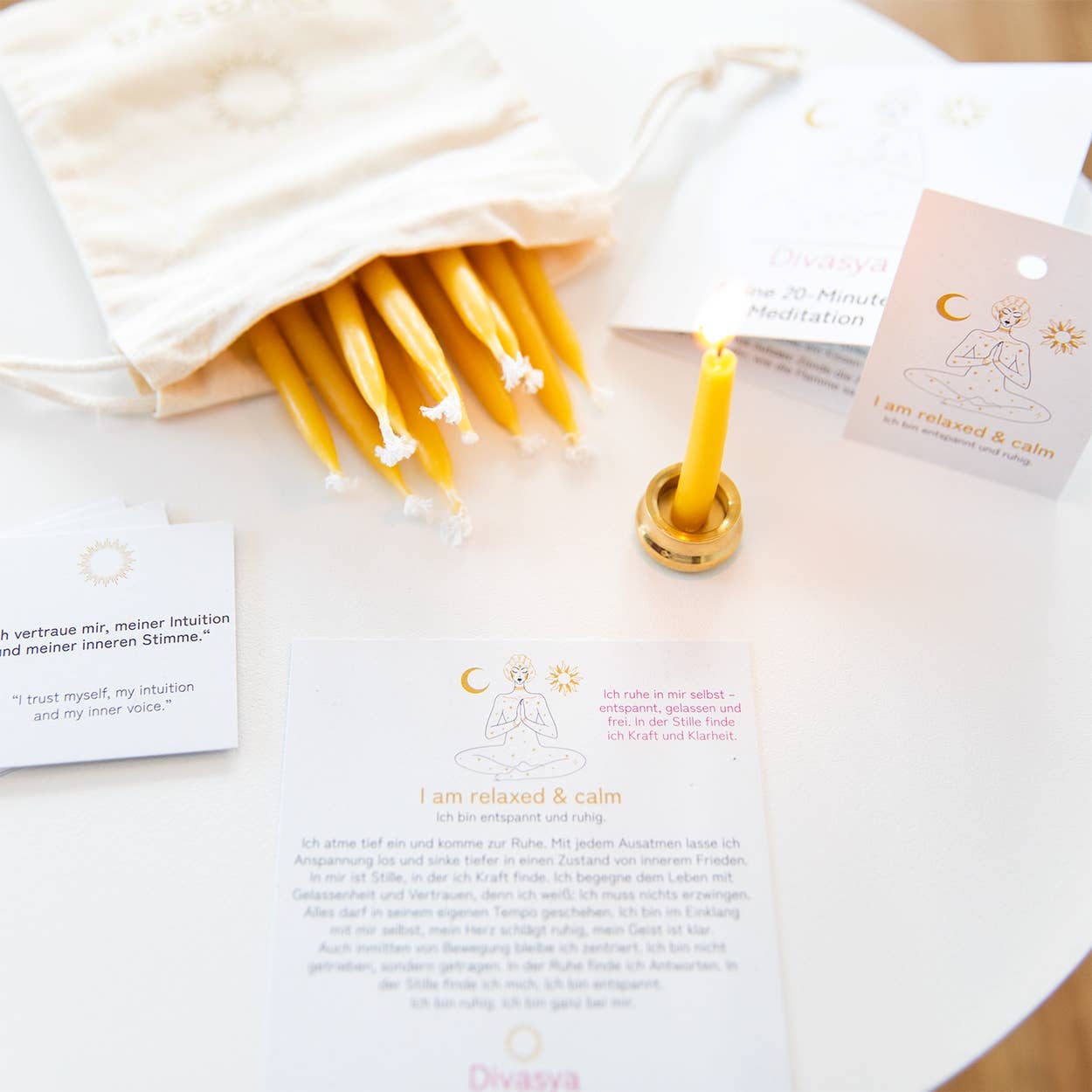 Divasya - Wholesale Meditation Supplies - 20-Minute Candles | Gift Set | I am relaxed & calm3