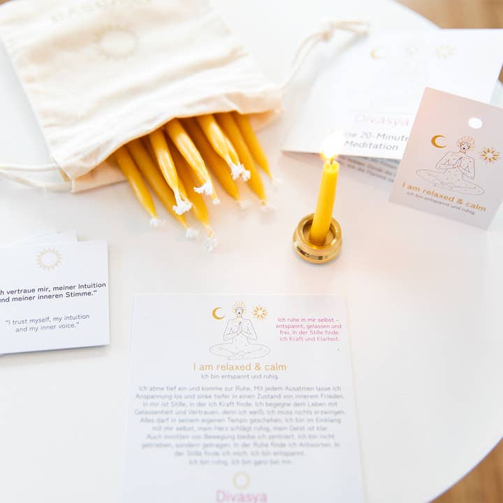 Divasya - Wholesale Meditation Supplies - 20-Minute Candles | Gift Set | I am relaxed & calm3
