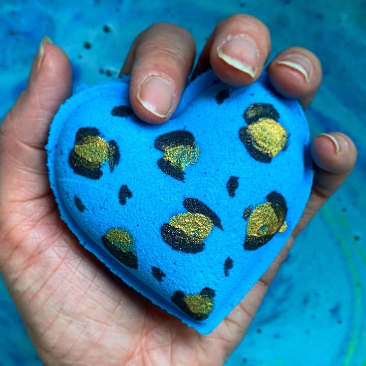 Leopard Print Heart Bath Bomb for wholesale by Velvet Riot Co