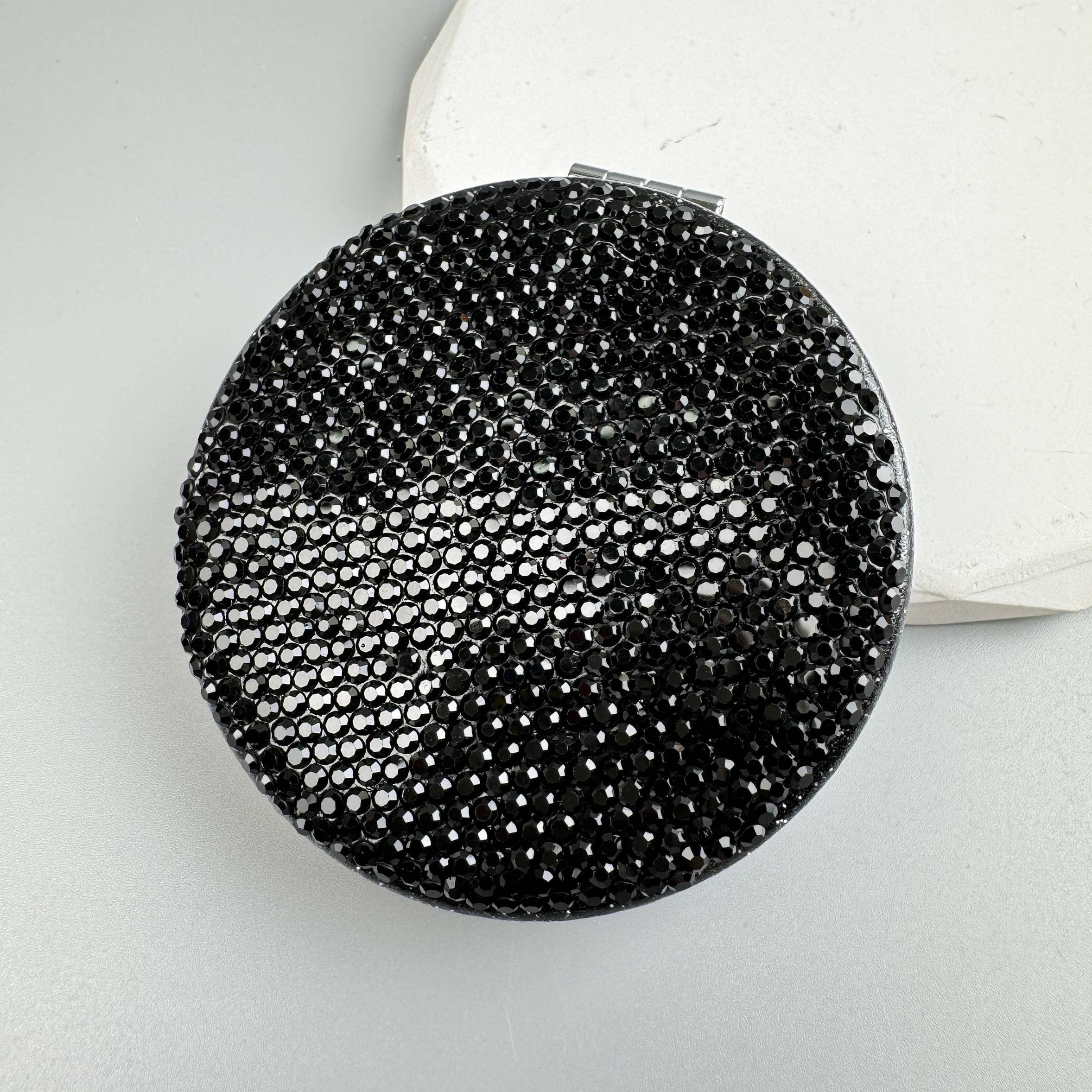 Ole - Wholesale Compact Mirror - Circle Ceramic Rhinestone Folding Makeup Mirror M044914