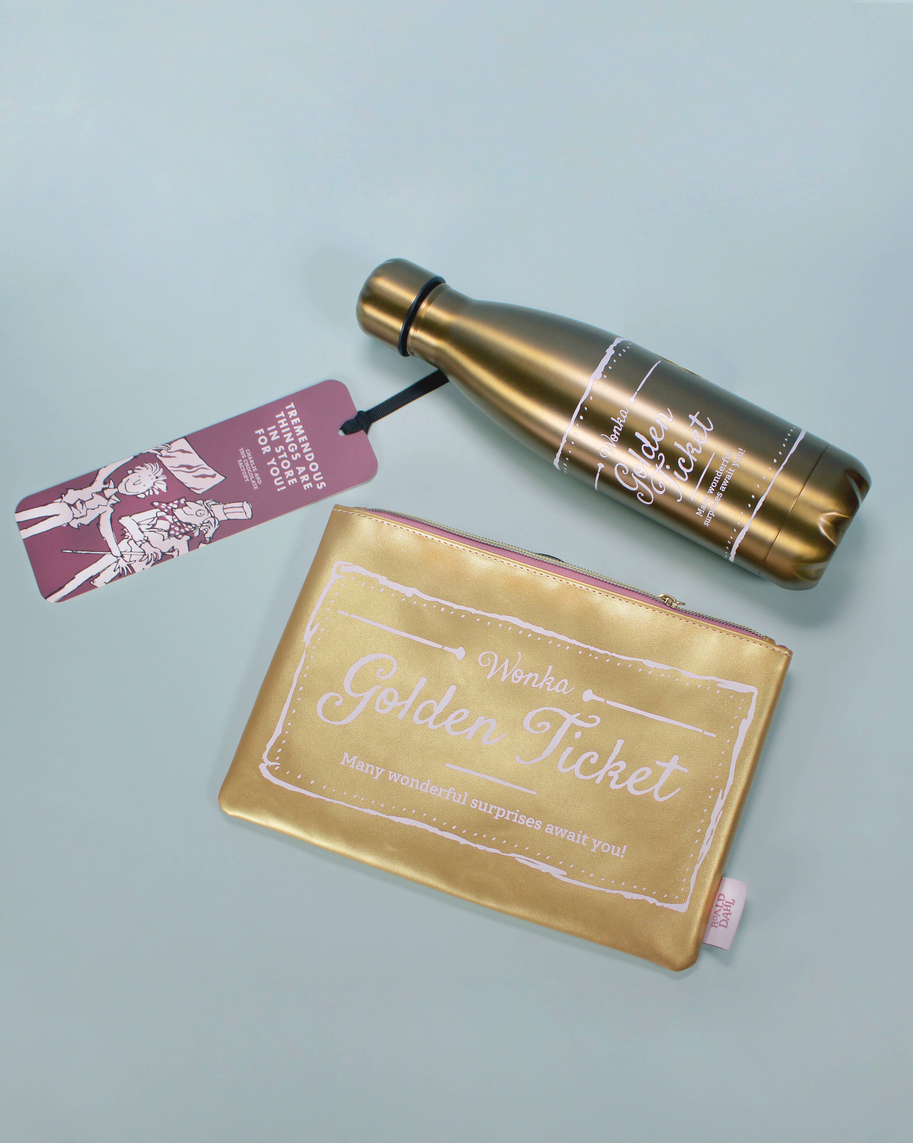 Half Moon Bay – wholesale Vattenflaska – Metallvattenflaska Roald Dahl Charlie och chokladfabriken Gyllene biljett1