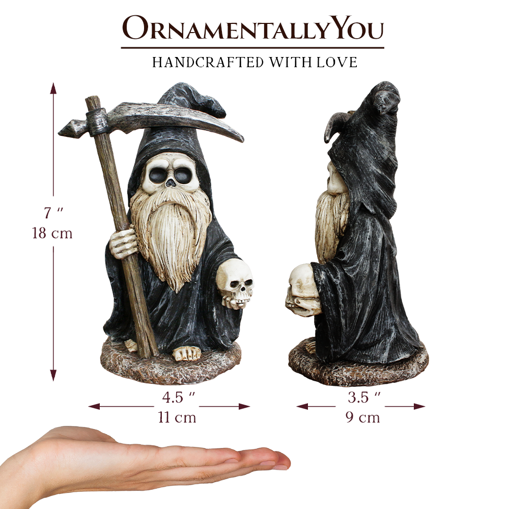 OrnamentallyYou – wholesale Dekorativ statyett – Grim Reaper Gnome-figur 7", gotisk ockult statydekor2