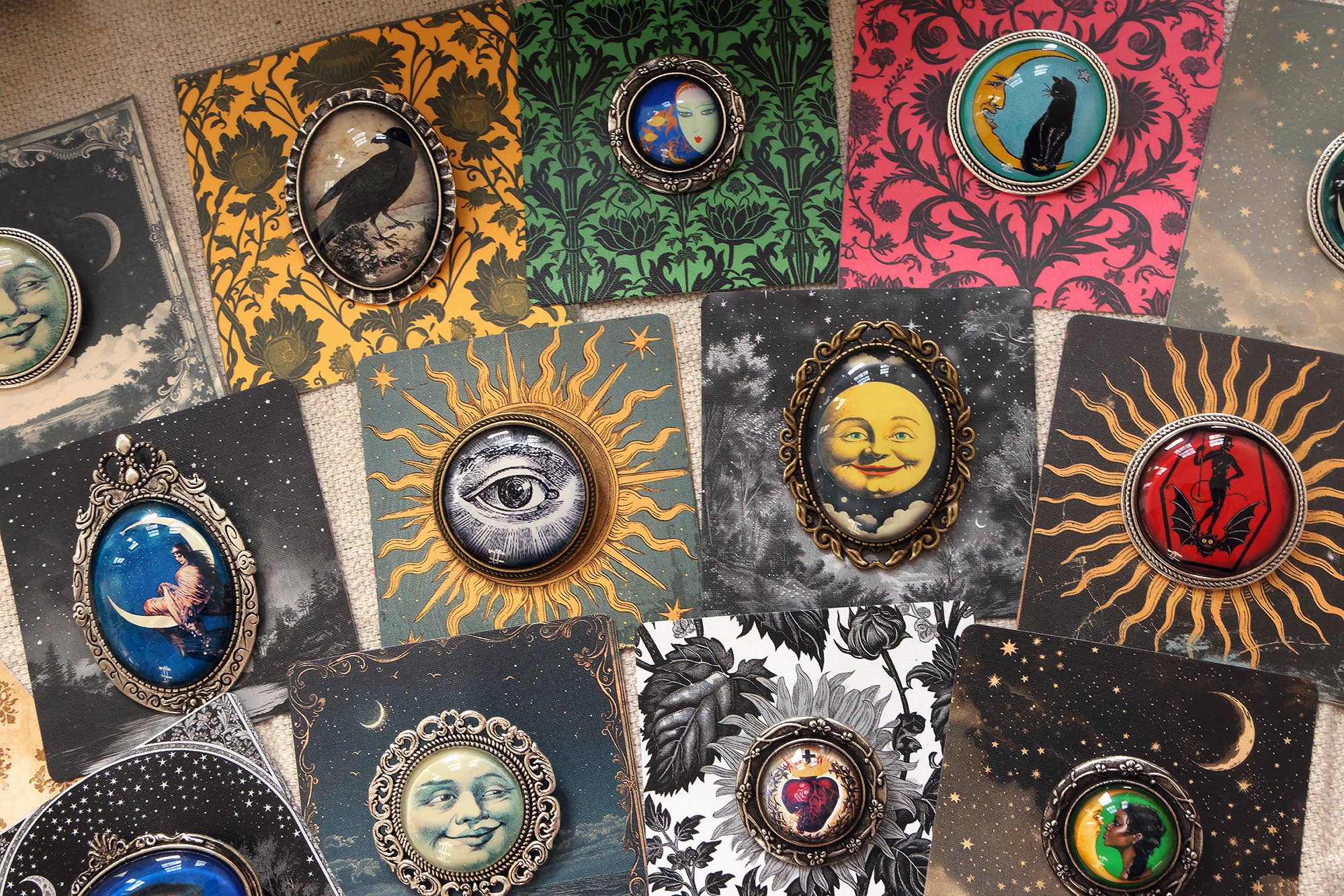 Asunder Bazaar - Wholesale Brooch - 20pc Handmade Eclectic Vintage Cameo Brooches on Cards4