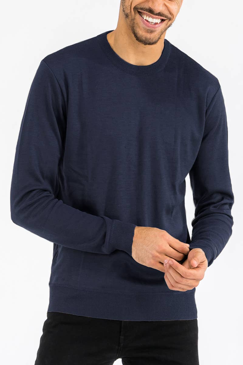 WEIV - Wholesale Knit Sweater - Men's - Mens Solid Round Neck Knit Sweater - Charcoal2