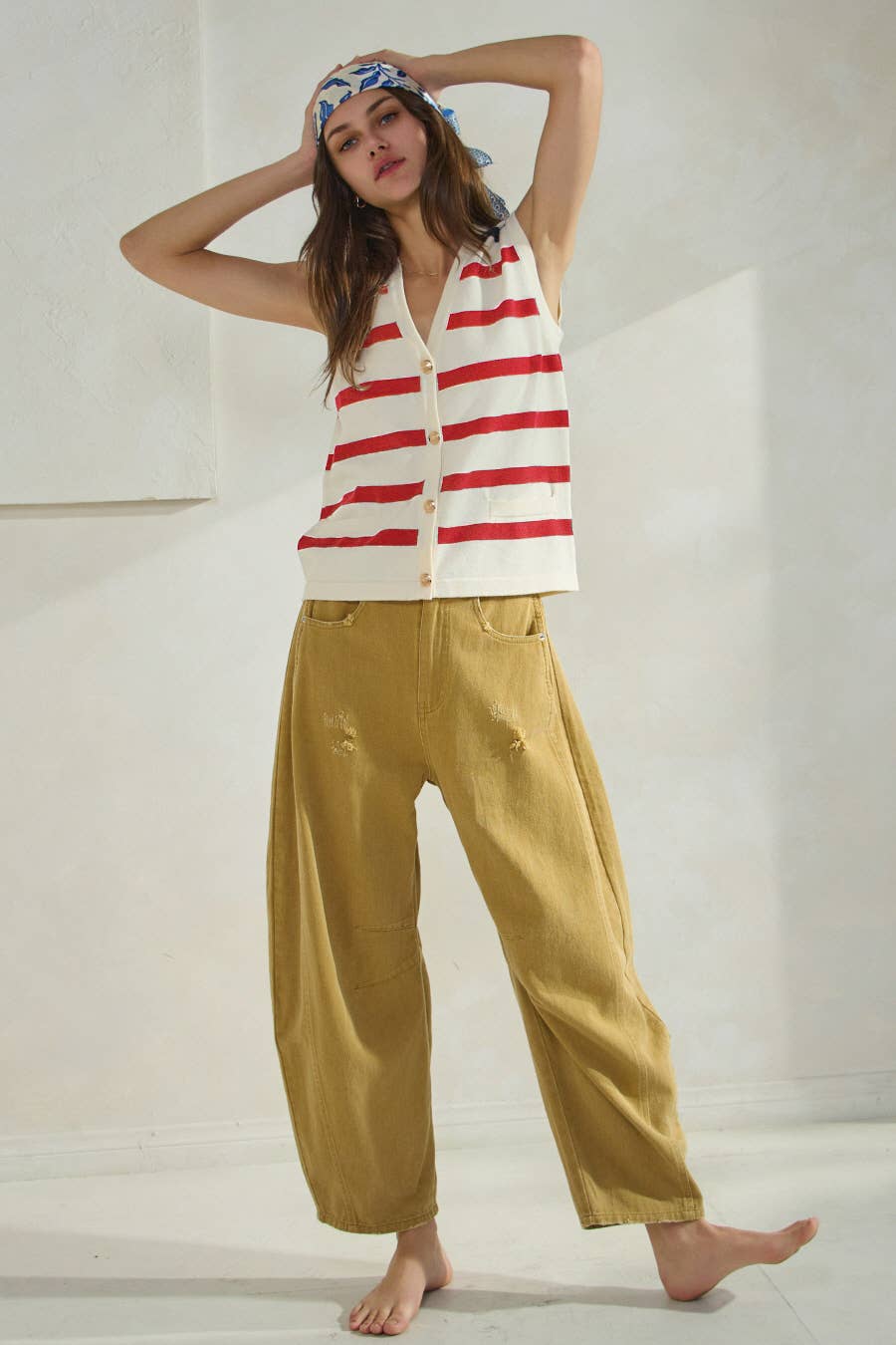 Oddi – Engroshandel Strikvest/slipover – Kvinder – Plus Sailor-kollektion Stribet Sweater Vest3