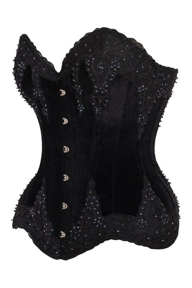 Daisy Corsets – wholesale Corset – Women′s – Top Drawer Black Velvet & Beaded Steel Boned Overbust Corset1