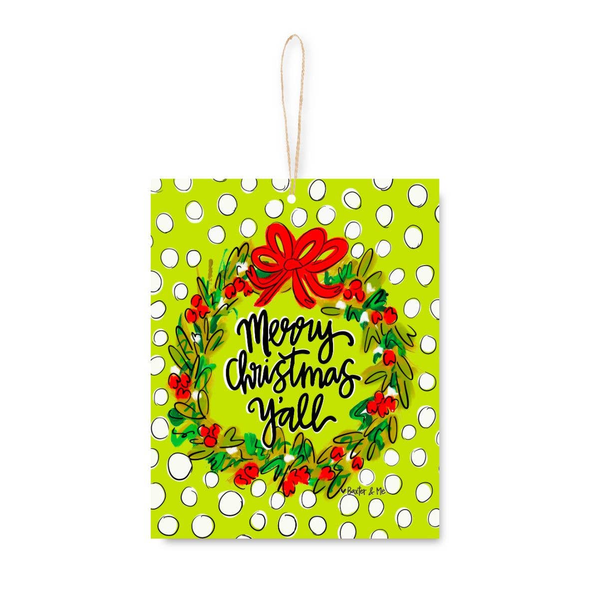 Baxter & Me - Wholesale Ornament - Merry Christmas Yall Wreath Ornament0