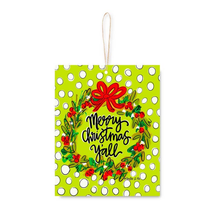 Baxter & Me - Wholesale Ornament - Merry Christmas Yall Wreath Ornament