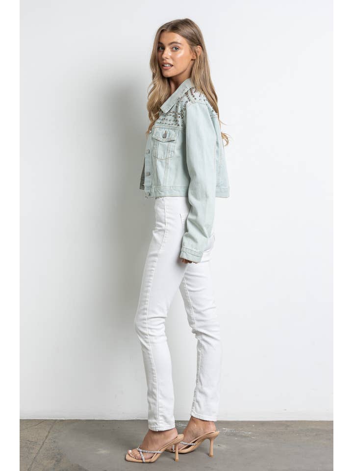 KIWI - Wholesale Denim Jacket - Women's - IJ2187 Embellished Denim Jacket