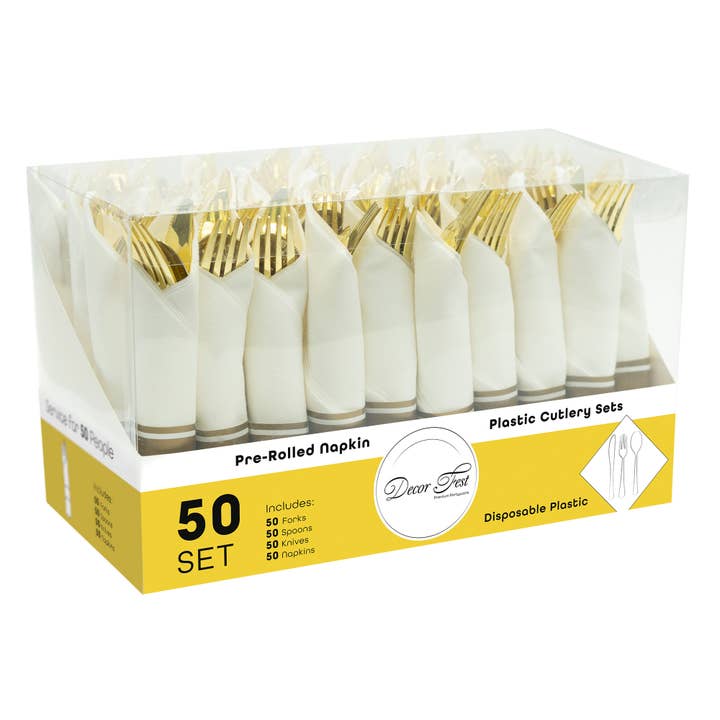Portofino International Trading, USA - Wholesale Assorted Cutlery Set - Premium Pre-rolled Napkin and Plastic Cutlery Set - 50 Sets4
