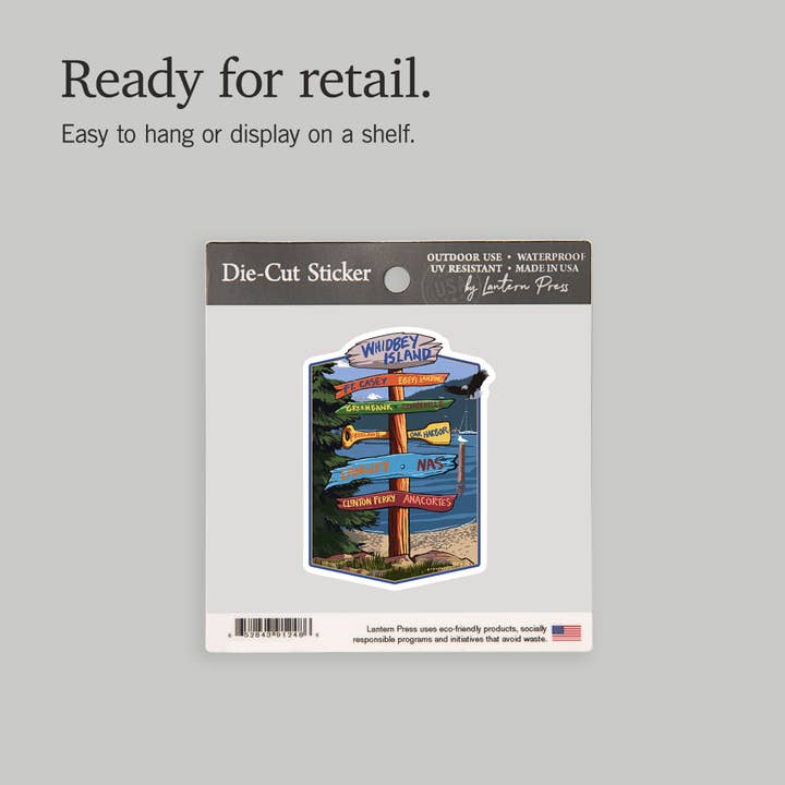 Lantern Press - Wholesale Sticker - STICKER Whidbey Island, Washington, Destination Signpost6