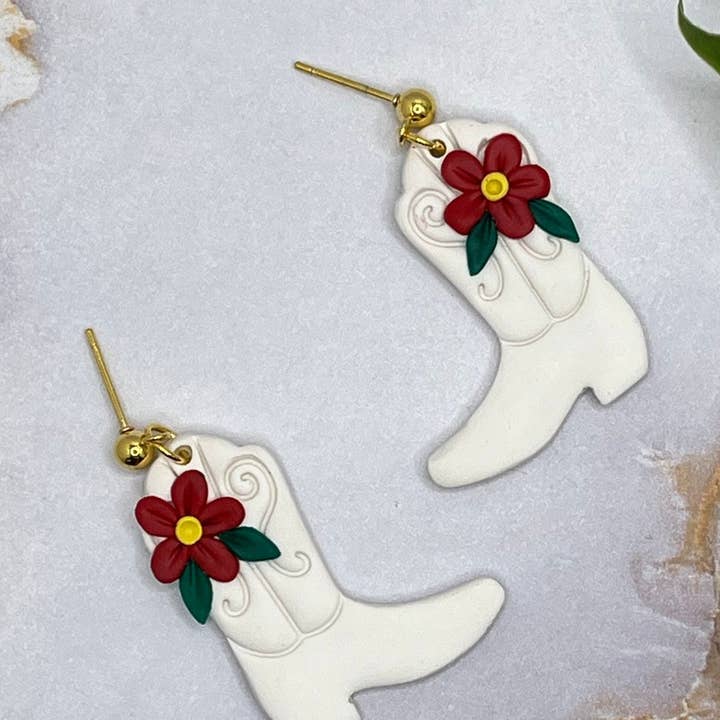Cowboy Boot Earrings, Cowgirl Boot Earrings, Clay Cowboy Boots, Hypoallergenic for wholesale by The Clay Arches