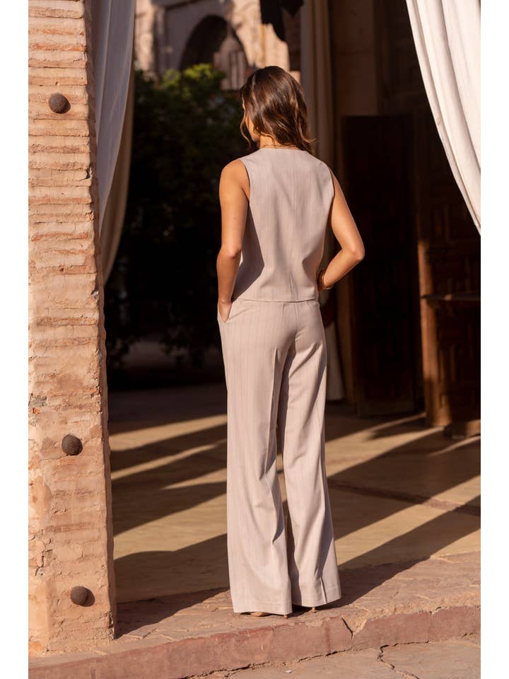 Attentif Paris - Wholesale Nette broek/pantalon - Dames - Harmonia gestreepte broek met hoge taille en wijde pijpen2