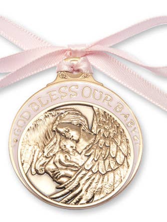 Baby w/Angel Crib Medal for wholesale by Tony’s Jewelry