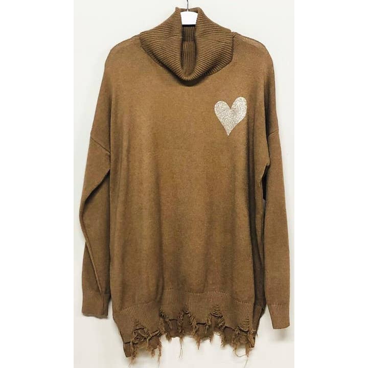 HEART LOGO FRAYED HEM OVERSIZED SWEATER(8072-HEART) for wholesale by VENTI6