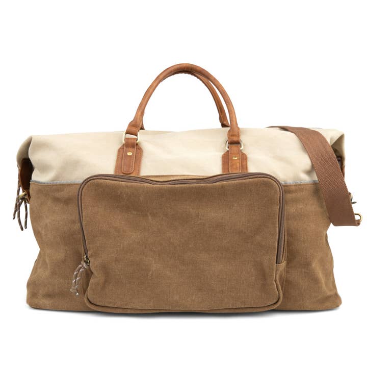 Large Canvas Weekender Travel Bag - Brown for wholesale by Weddingstar Inc.