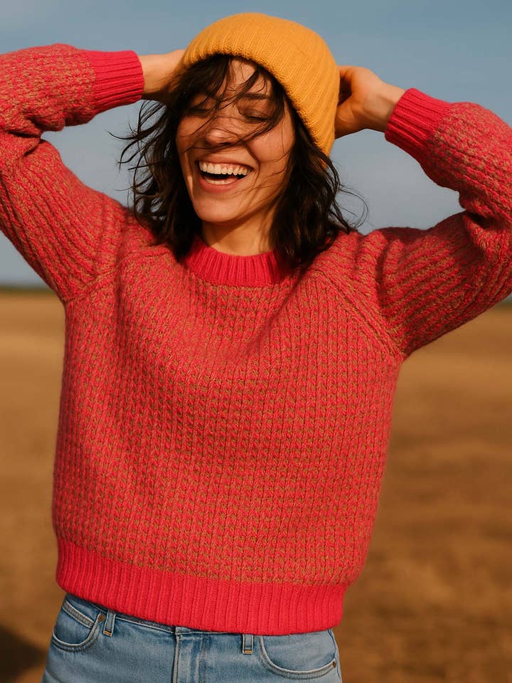 Weave Jumper Pink / Camel for wholesale by Anorak