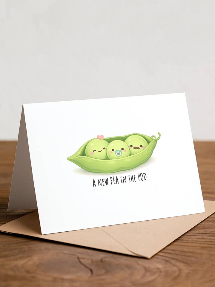 Erbse in der Schote Grußkarte: Neues Baby, Erwartungskarte für den Großhandel von Chewy Lemon Studio