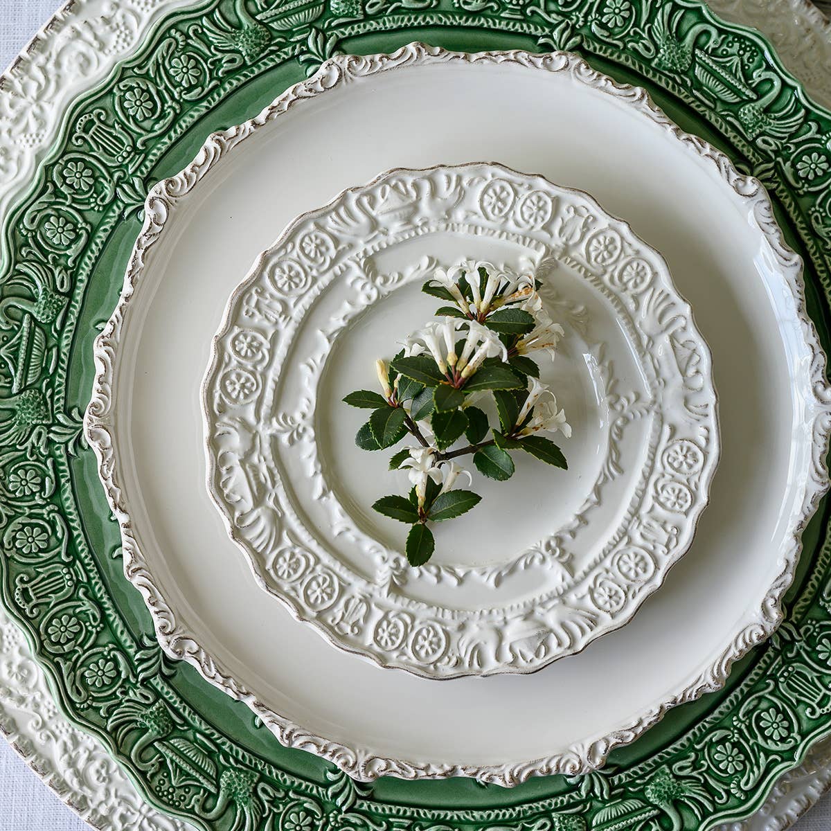 Arte Italica & Crown Linen Designs - Venta al por mayor Plato grande - Plato de cena renacentista italiano verde6
