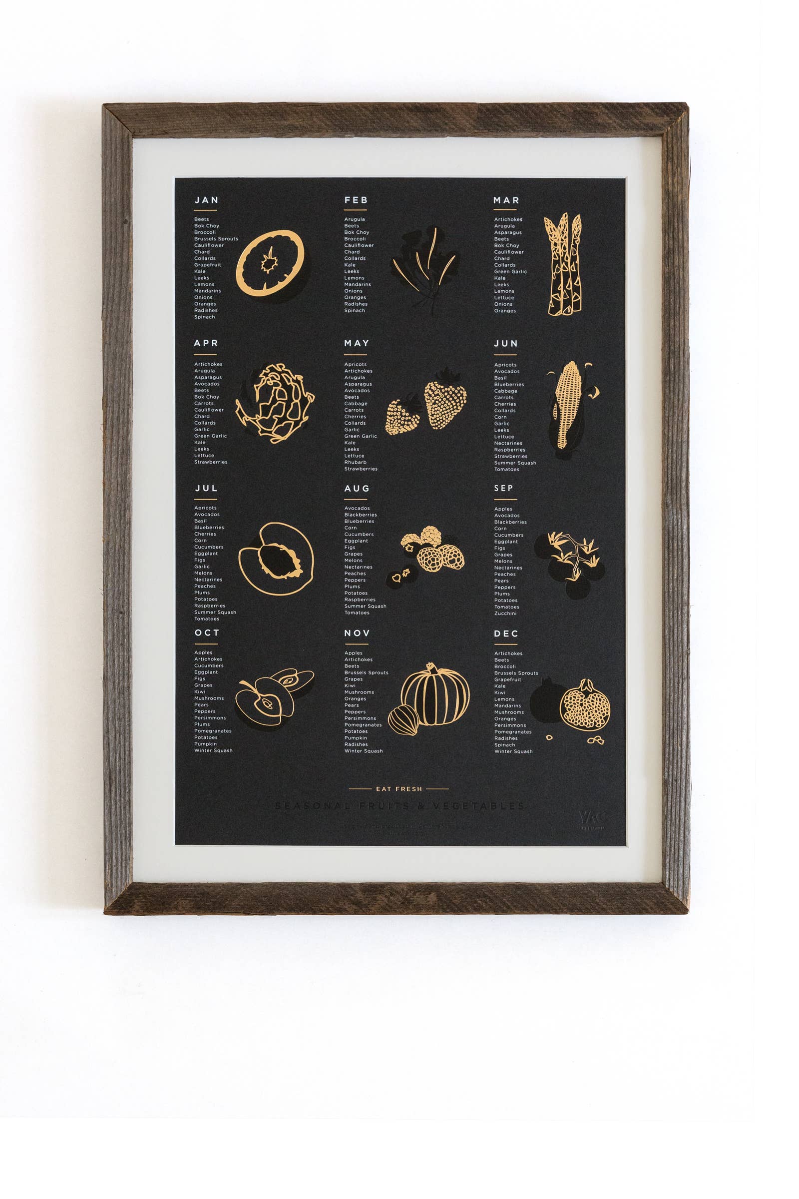 Young America Creative - Wholesale Art Print - Fruit and Vegetable Foil Pressed Print - Ebony2