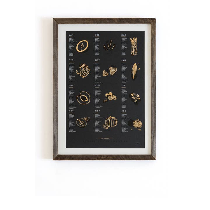 Young America Creative - Wholesale Art Print - Fruit and Vegetable Foil Pressed Print - Ebony2