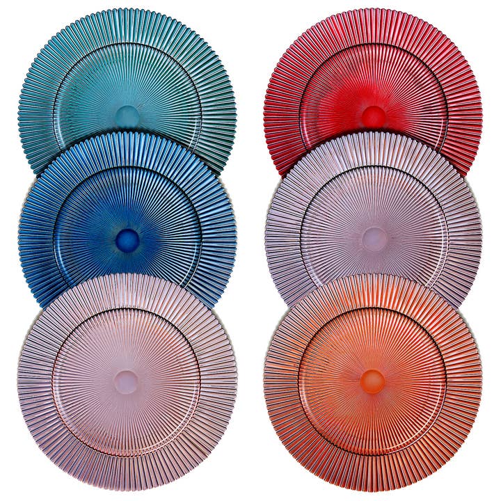The Wine Savant / Khen Glassware - Wholesale Dinner Plate - Muted Glass Ribbed Plates | Set of 6 | 10.6"