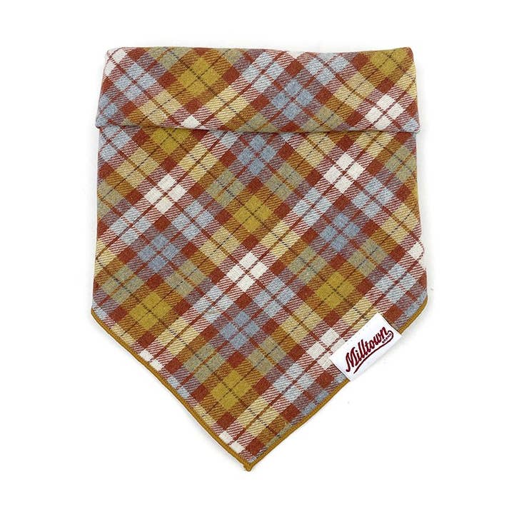 Square Dog Bandana - Pumpkin field Plaid for wholesale by Milltown Brand