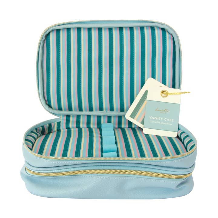 Coastal Stripe Double Zip Vanity Case for wholesale by Danielle Creations