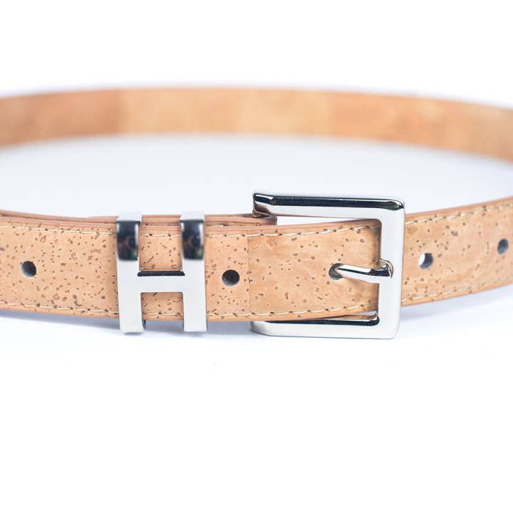 Meninas Bonitas Cork – wholesale Belt – Women's – Double-Sided Cork Belt with H Logo Design, Women's Silver L-100413