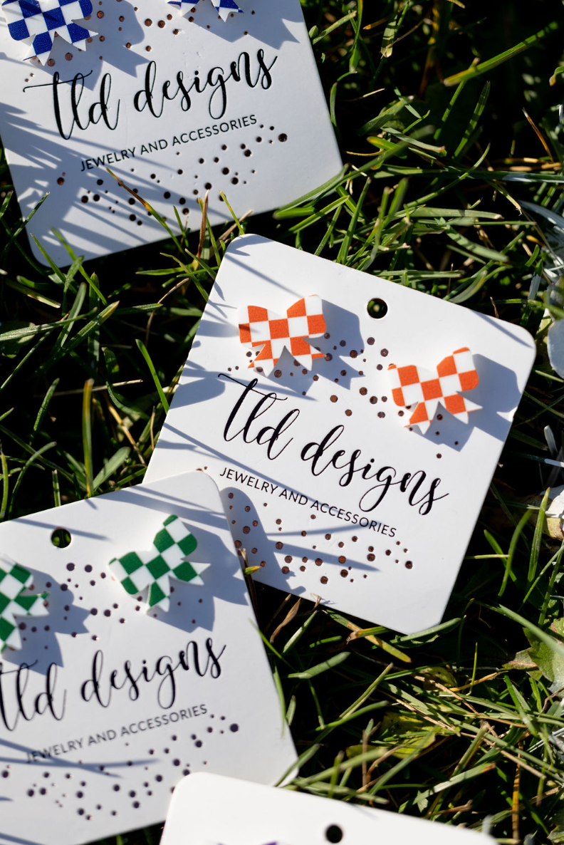 TLD Designs - Wholesale Stud/Post Earrings - Game Day Checkered bows10