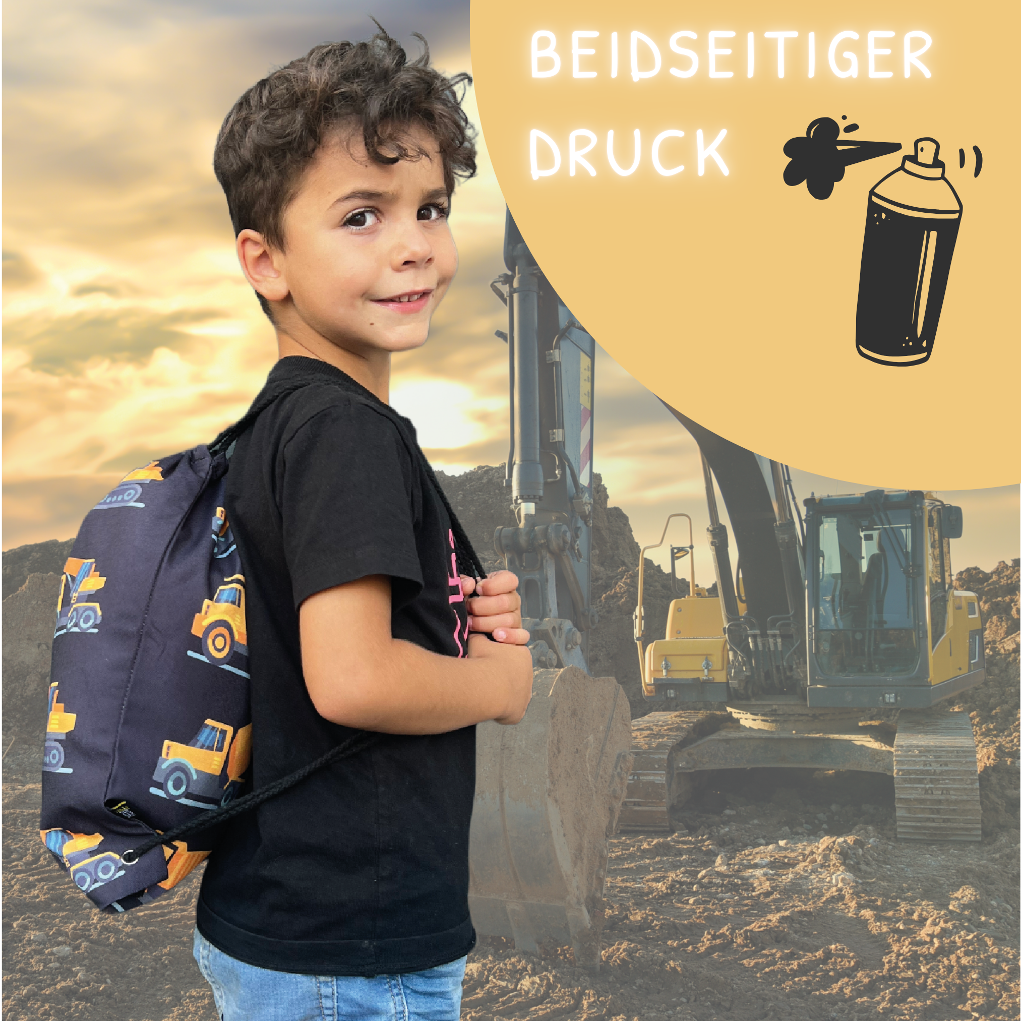 HECKBO - Wholesale Drawstring Bag - Kids - Gym bag construction vehicles black 84